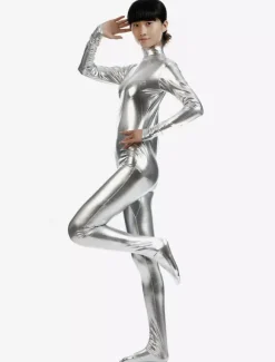 Silver Adults Unisex Bodysuit Cosplay Shiny Metallic Catsuit