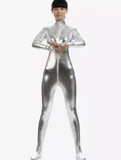 Silver Adults Unisex Bodysuit Cosplay Shiny Metallic Catsuit