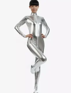 Silver Adults Unisex Bodysuit Cosplay Shiny Metallic Catsuit