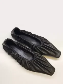 Silver Ballerina Flats Pleated Square Toe Ballet Flats