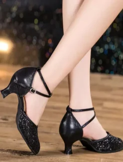 Silver Dance Shoes 2026 Glitter Round Toe Criss Cross Latin Dancing Shoes Ballroom Shoes
