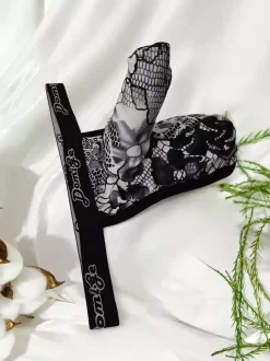 Silver Floral Lace Men Thong Transparent Mesh Pouch Sexy Elastic Underwear