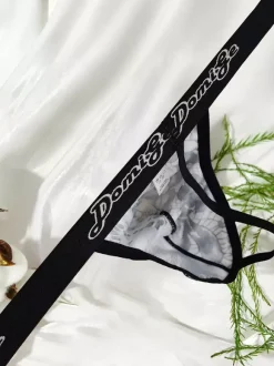 Silver Floral Lace Men Thong Transparent Mesh Pouch Sexy Elastic Underwear