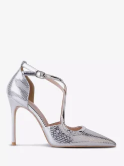 Silver High Heel Pumps Pointed Toe Criss Cross Stiletto Heel Pumps