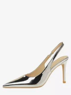 Silver High Heel Pumps Women's Pointed Toe Slip On Pumps