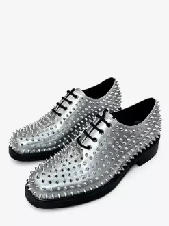 Silver Prom Shoes Rivets Round Toe Lace Up Party Shoes