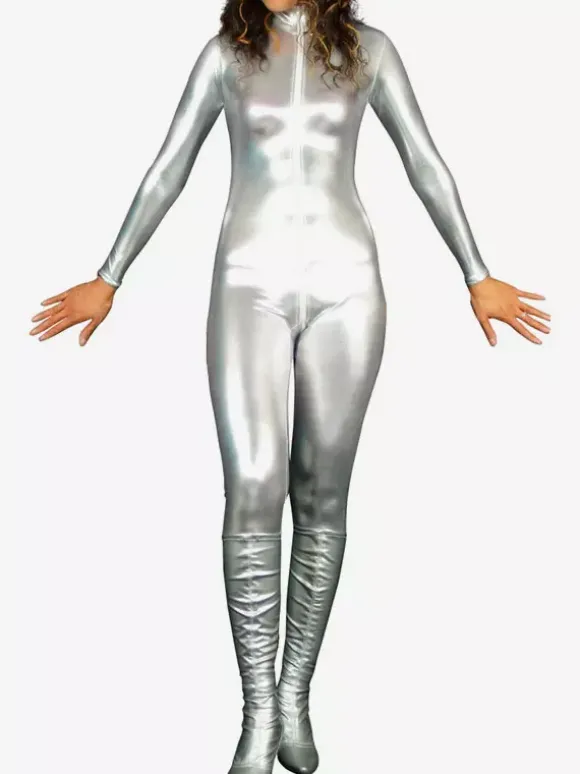 Silver Shiny Metallic Catsuit