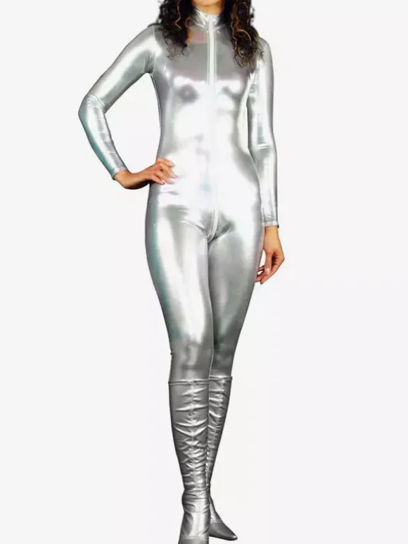 Silver Shiny Metallic Catsuit