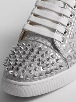 Silver Skate Sneakers Studed Round Toe Lace Up Casual Shoes