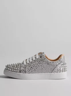 Silver Skate Sneakers Studed Round Toe Lace Up Casual Shoes