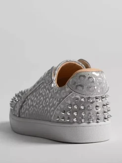 Silver Skate Sneakers Studed Round Toe Lace Up Casual Shoes