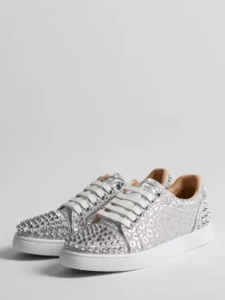Silver Skate Sneakers Studed Round Toe Lace Up Casual Shoes