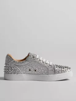 Silver Skate Sneakers Studed Round Toe Lace Up Casual Shoes