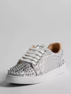Silver Skate Sneakers Studed Round Toe Lace Up Casual Shoes