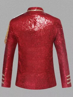 Silver Vintage Top Vintage Sequins Chains Long Sleeves Polyester Polyester Fiber Overcoat Retro Costumes For Man Burgundy