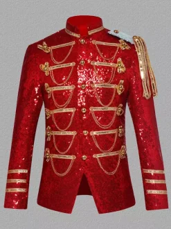 Silver Vintage Top Vintage Sequins Chains Long Sleeves Polyester Polyester Fiber Overcoat Retro Costumes For Man Burgundy