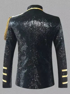 Silver Vintage Top Vintage Sequins Chains Long Sleeves Polyester Polyester Fiber Overcoat Retro Costumes For Man Burgundy