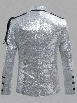 Silver Vintage Top Vintage Sequins Chains Long Sleeves Polyester Polyester Fiber Overcoat Retro Costumes For Man Burgundy