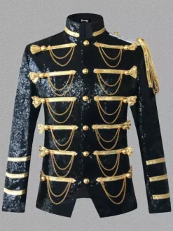 Silver Vintage Top Vintage Sequins Chains Long Sleeves Polyester Polyester Fiber Overcoat Retro Costumes For Man Burgundy