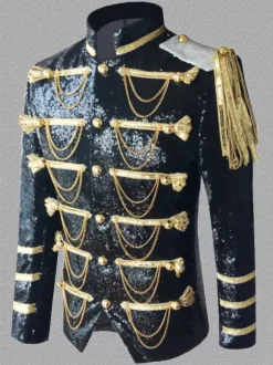 Silver Vintage Top Vintage Sequins Chains Long Sleeves Polyester Polyester Fiber Overcoat Retro Costumes For Man Burgundy