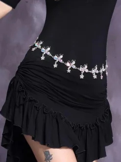 Silver Waist Chain Belly Dance Color Block Butterfly Rhinestones Women Accessories