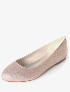 Silver Wedding Shoes Glitter Round Toe Slip On Bridesmaid Shoes Women Ballet Flats