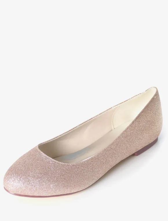 Silver Wedding Shoes Glitter Round Toe Slip On Bridesmaid Shoes Women Ballet Flats