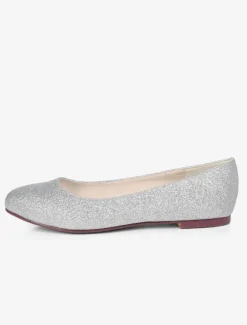Silver Wedding Shoes Glitter Round Toe Slip On Bridesmaid Shoes Women Ballet Flats