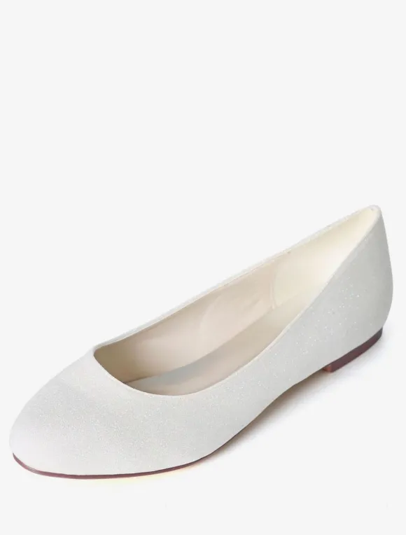 Silver Wedding Shoes Glitter Round Toe Slip On Bridesmaid Shoes Women Ballet Flats