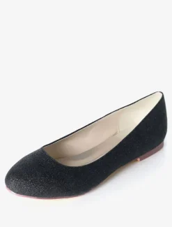 Silver Wedding Shoes Glitter Round Toe Slip On Bridesmaid Shoes Women Ballet Flats
