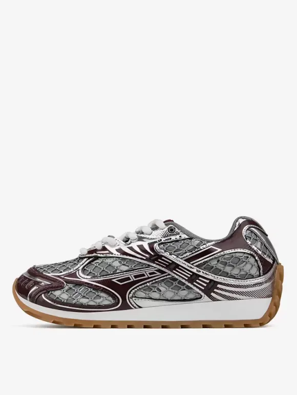 Silver Women's Sneakers Round Toe Lace Up Patchwork Sport Sneakers