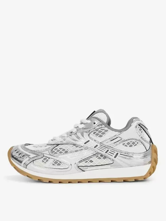 Silver Women's Sneakers Round Toe Lace Up Patchwork Sport Sneakers
