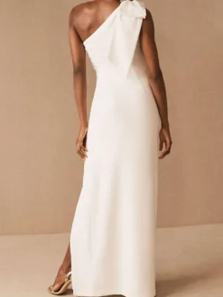 Simple Causal Wedding Dress Sheath One Shoulder Sleeveless Bows Bridal Gowns Free Customization