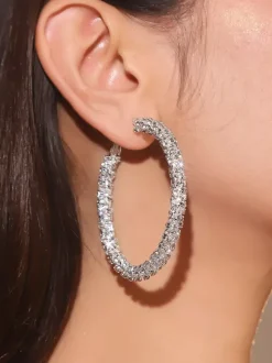 Simple Rhinestone Large Hoop Earrings For Women 2026