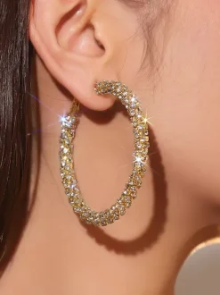 Simple Rhinestone Large Hoop Earrings For Women 2026