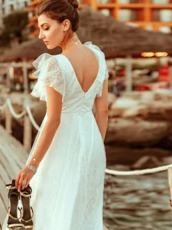 Simple Wedding Dress 2026 A Line V Neck Short Sleeve Floor Length Tulle Beach Wedding Party Dresses Bridal Gowns