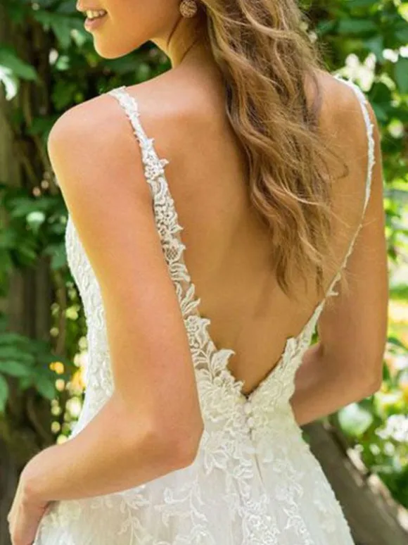 Simple Wedding Dress 2026 A Line V Neck Sleeveless Floor Length Beach Bridal Dresses With Train Free Customization