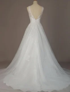 Simple Wedding Dress 2026 A Line V Neck Sleeveless Floor Length Beach Bridal Dresses With Train Free Customization