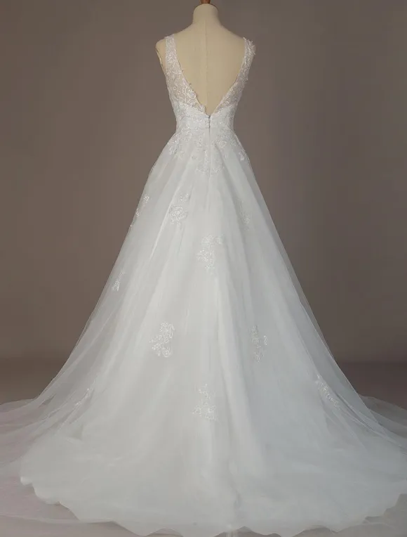 Simple Wedding Dress 2026 A Line V Neck Sleeveless Floor Length Beach Bridal Dresses With Train Free Customization
