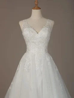 Simple Wedding Dress 2026 A Line V Neck Sleeveless Floor Length Beach Bridal Dresses With Train Free Customization