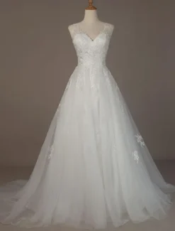 Simple Wedding Dress 2026 A Line V Neck Sleeveless Floor Length Beach Bridal Dresses With Train Free Customization