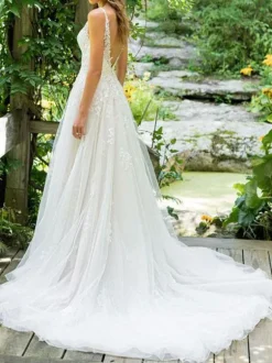 Simple Wedding Dress 2026 A Line V Neck Sleeveless Floor Length Beach Bridal Dresses With Train Free Customization