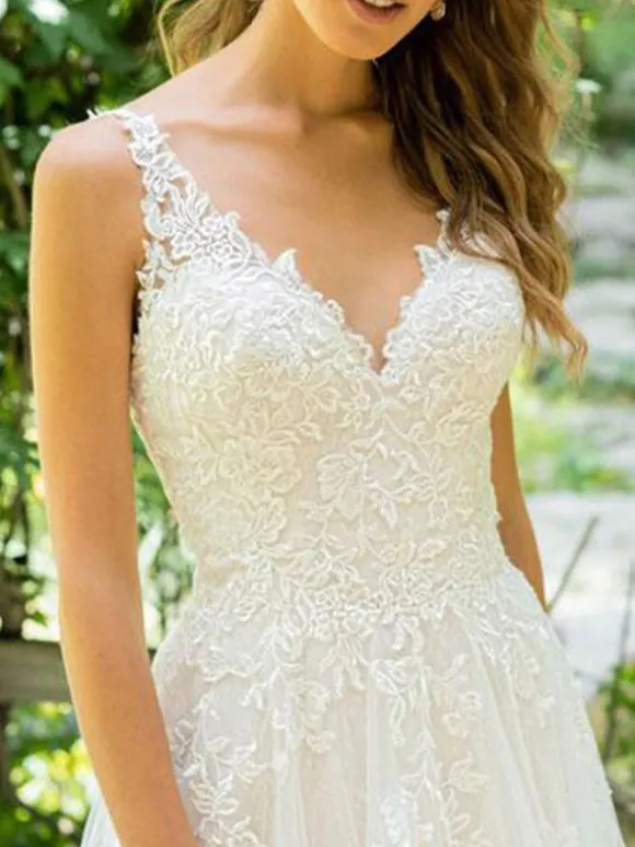 Simple Wedding Dress 2026 A Line V Neck Sleeveless Floor Length Beach Bridal Dresses With Train Free Customization