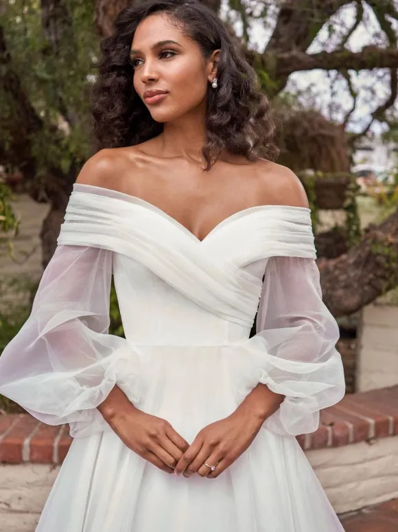 Simple Wedding Dress 2026 Bateau Neck Long Sleeves A-Line Bridal Dresses Free Customization