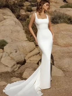 Simple Wedding Dress 2026 Mermaid Square Neck Sleeveless Bridal Gowns Free Customization