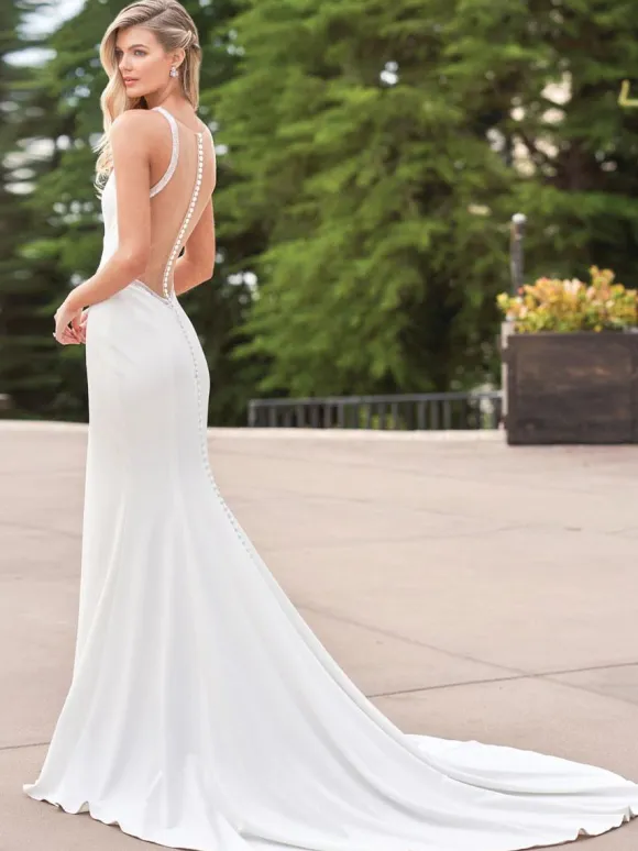 Simple Wedding Dress 2026 Mermaid Jewel Neck Sleeveless Buttons Bridal Gowns Free Customization