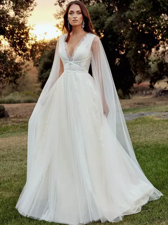 Simple Wedding Dress A-Line V-Neck Sleeveless Sash Bridal Gowns