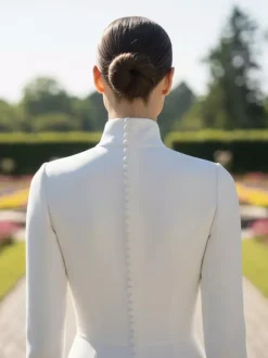 Simple Wedding Dress A-Line High Collar Long Sleeves Buttons Bridal Dresses