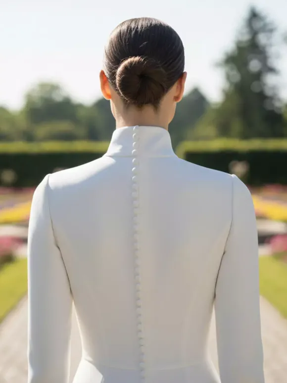 Simple Wedding Dress A-Line High Collar Long Sleeves Buttons Bridal Dresses