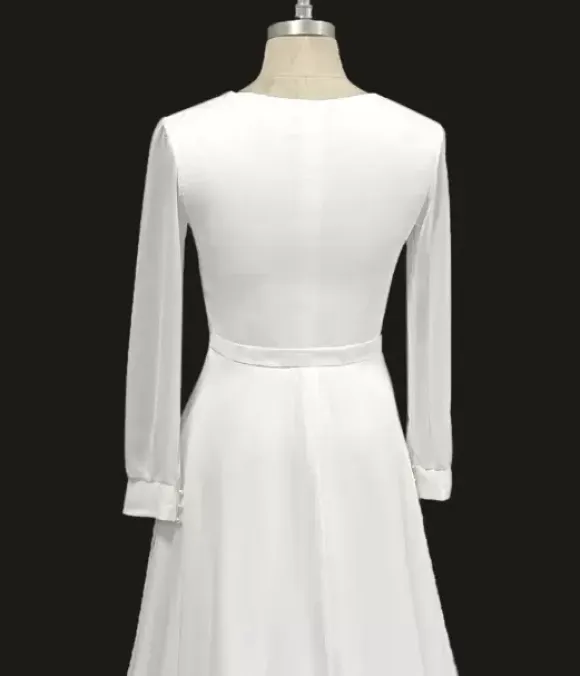 Simple Wedding Dress A-Line V-Neck Long Sleeves Bridal Gowns Free Customization
